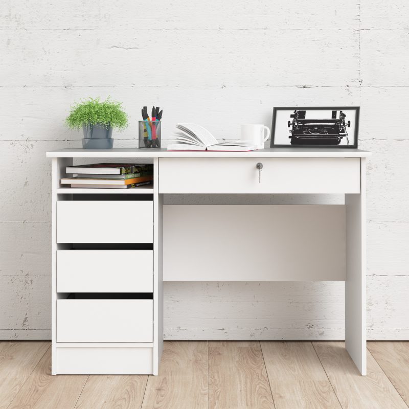 Function Plus Desk (3+1) Handle Free Drawer In White