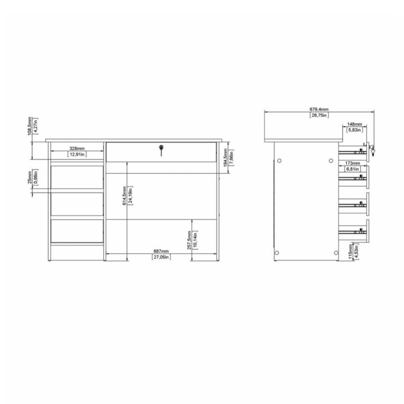 Function Plus Desk (3+1) Handle Free Drawer In White - Image 9