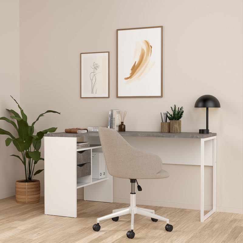 Function Plus Corner Desk White and Grey 2 Drawers