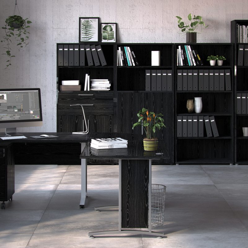 Prima Bookcase 3 Shelves With 2 Drawers And 2 Doors In Black Woodgrain - Image 3