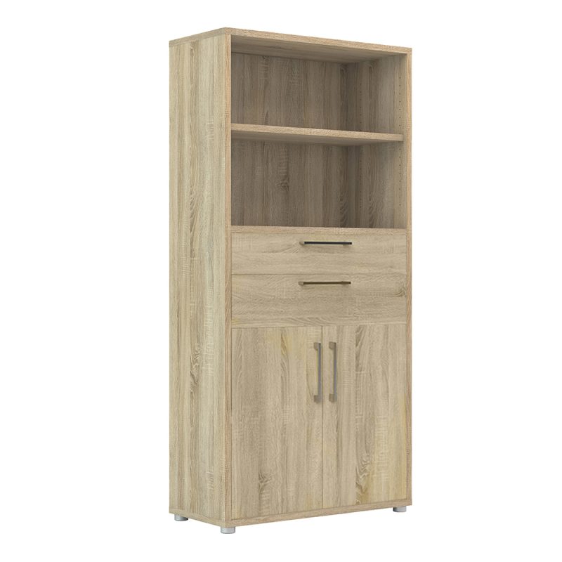 Prima Bookcase 2 Shelves with 2 Drawers and 2 Doors in Oak - Image 2