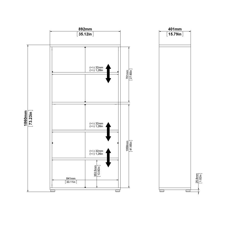 Prima Bookcase 2 Shelves with 2 Drawers and 2 Doors in Oak - Image 12