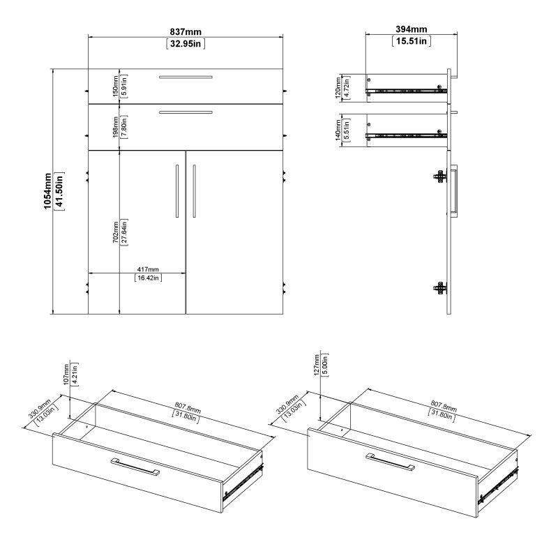 Prima Bookcase 2 Shelves with 2 Drawers and 2 Doors in Oak - Image 13