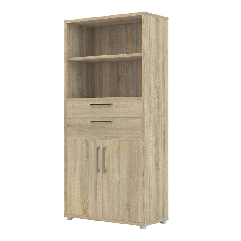 Prima Bookcase 2 Shelves with 2 Drawers and 2 Doors in Oak - Image 4
