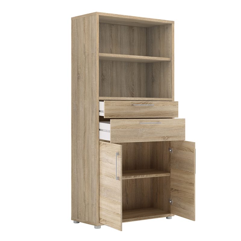 Prima Bookcase 2 Shelves with 2 Drawers and 2 Doors in Oak - Image 5