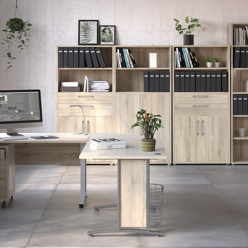 Prima Bookcase 2 Shelves with 2 Drawers and 2 Doors in Oak - Image 7