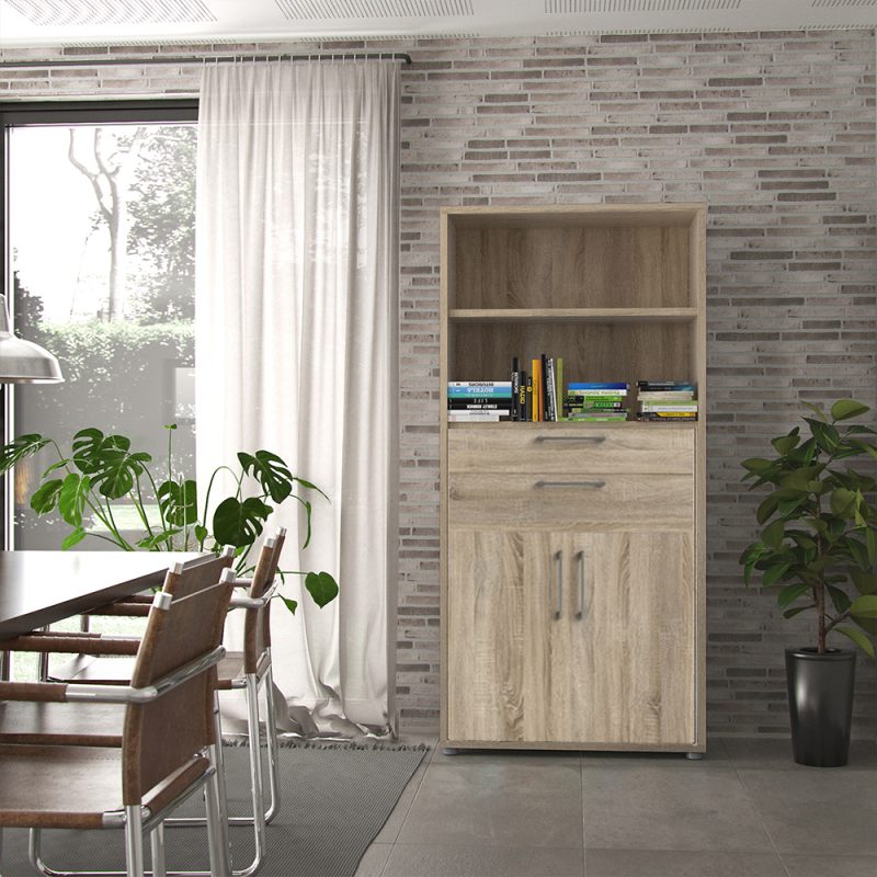 Prima Bookcase 2 Shelves with 2 Drawers and 2 Doors in Oak