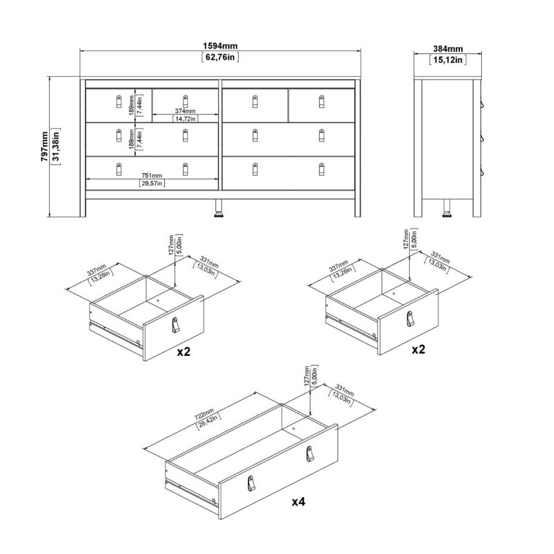 Barcelona Double Dresser 4+4 Drawers in White - Image 10