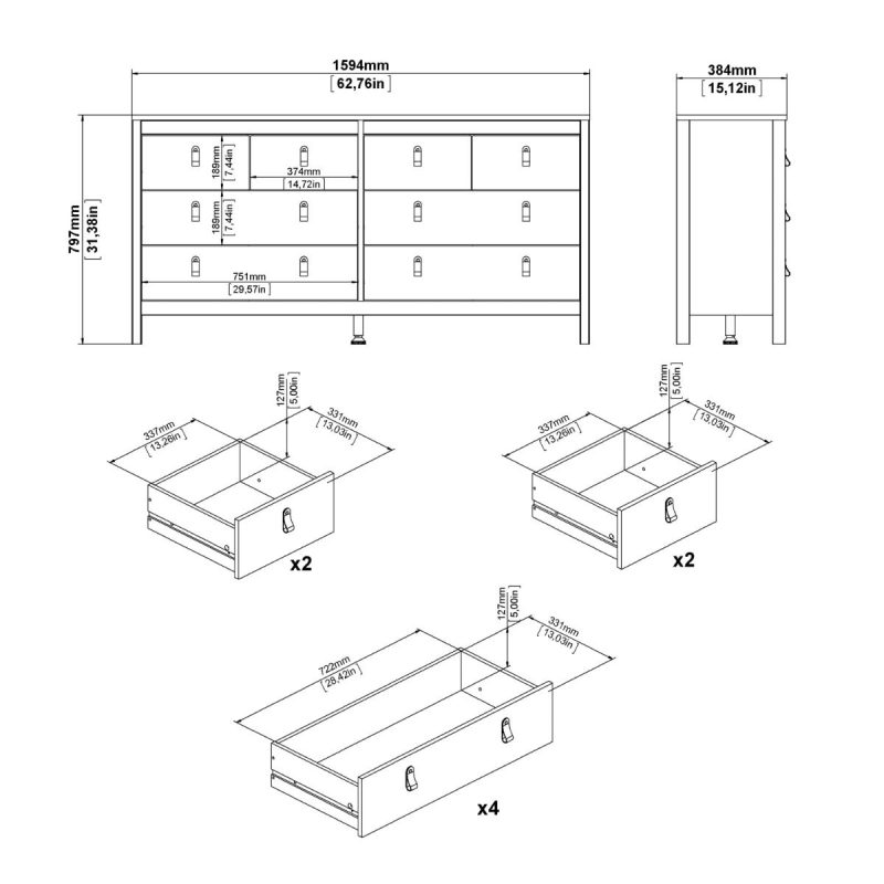 Barcelona Double Dresser 4+4 Drawers in Matt Black - Image 11