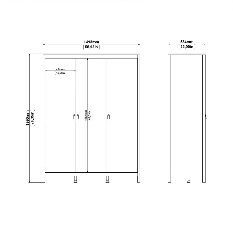 Barcelona Wardrobe with 3 Doors in Matt Black - Image 10