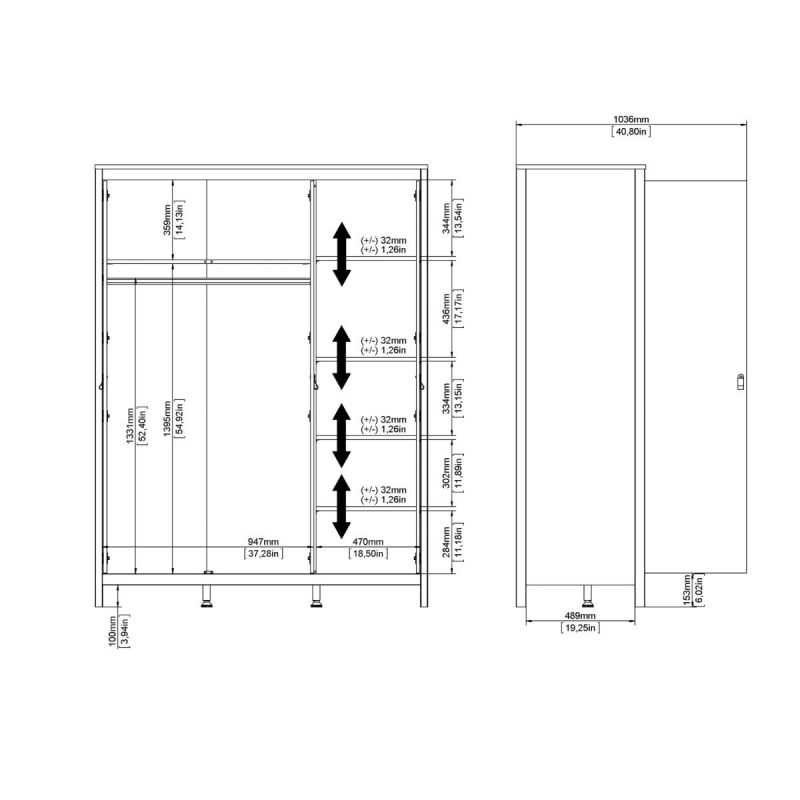 Barcelona Wardrobe with 3 Doors in Matt Black - Image 11