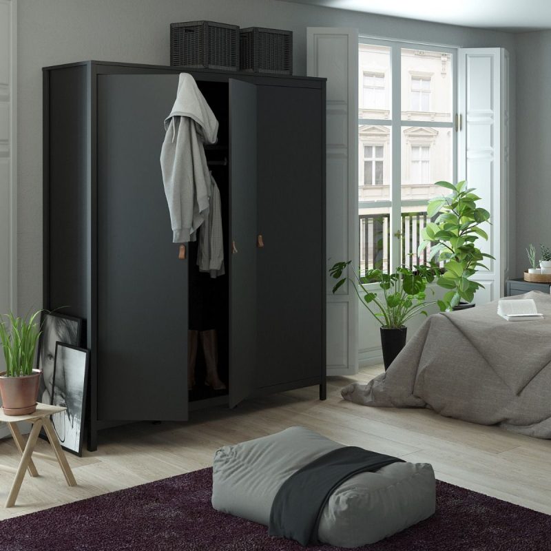 Barcelona Wardrobe with 3 Doors in Matt Black - Image 7