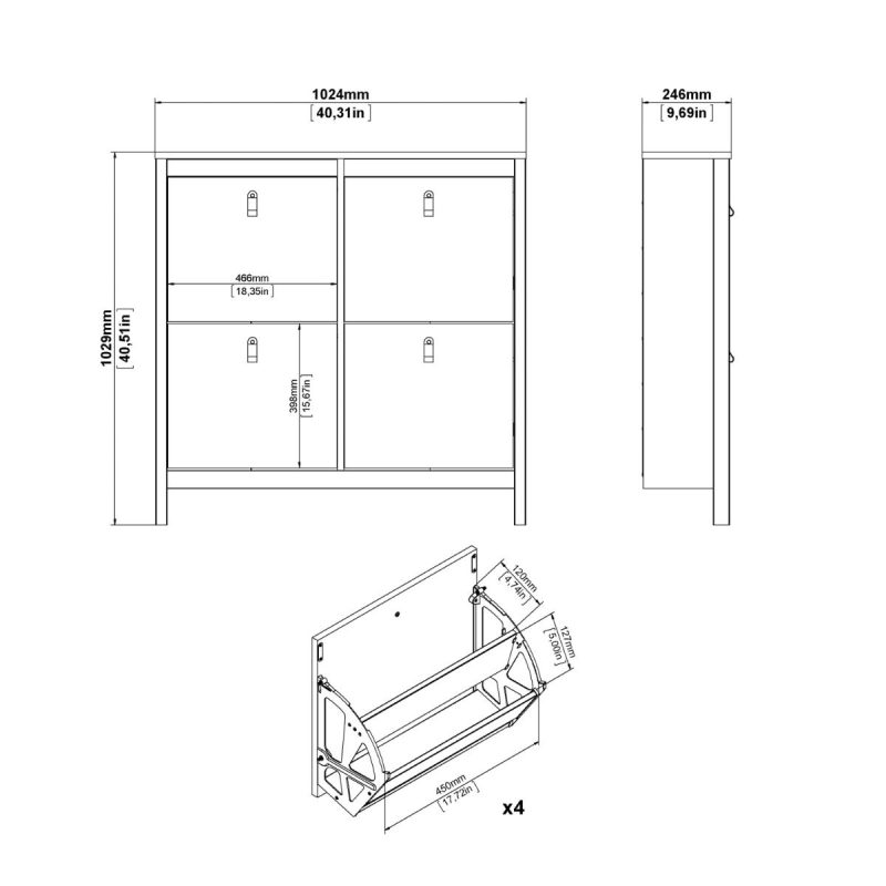 Barcelona Shoe Cabinet 4 Flip Down Doors in White - Image 9