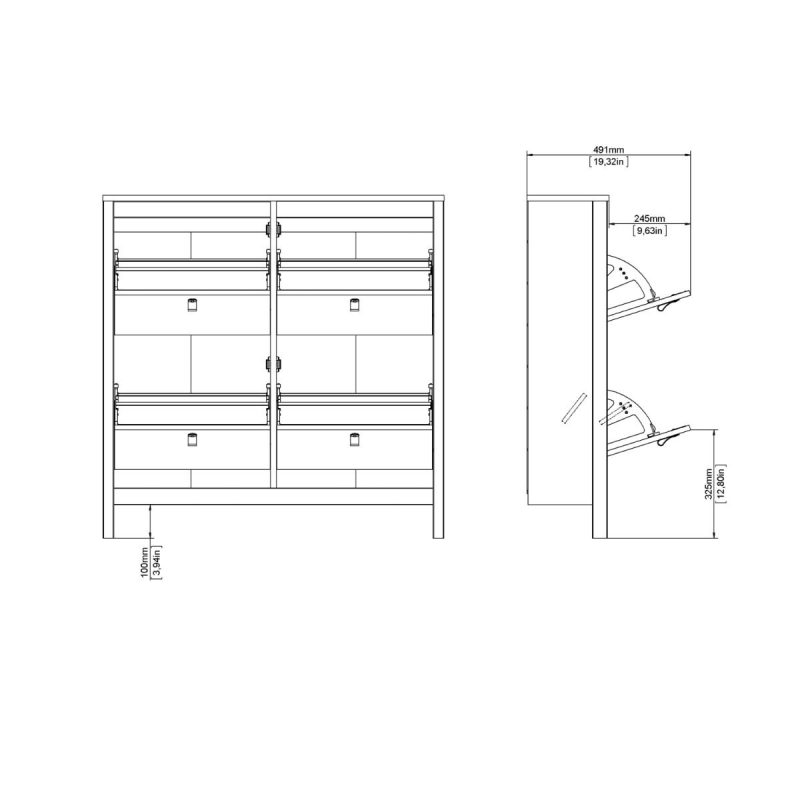 Barcelona Shoe Cabinet 4 Flip Down Doors in White - Image 10