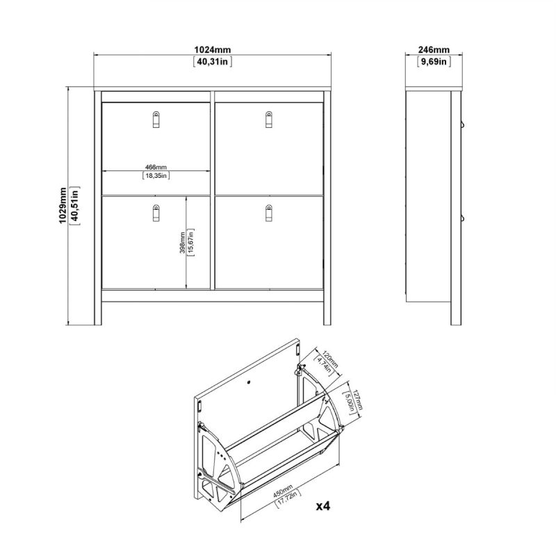 Barcelona Shoe Cabinet 4 Flip Down Doors in Matt Black - Image 12