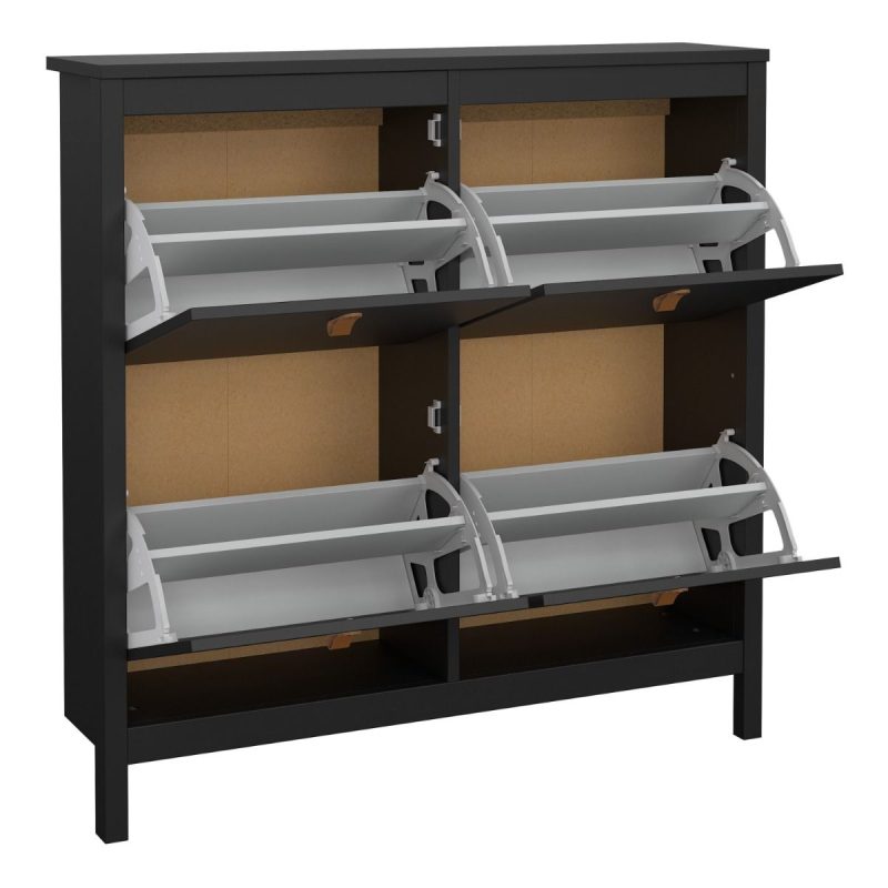 Barcelona Shoe Cabinet 4 Flip Down Doors in Matt Black - Image 5