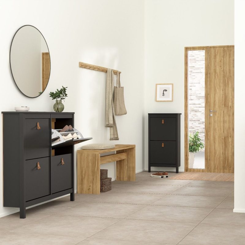 Barcelona Shoe Cabinet 4 Flip Down Doors in Matt Black - Image 6