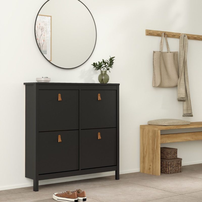 Barcelona Shoe Cabinet 4 Flip Down Doors in Matt Black - Image 7