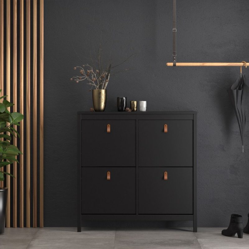 Barcelona Shoe Cabinet 4 Flip Down Doors in Matt Black - Image 8