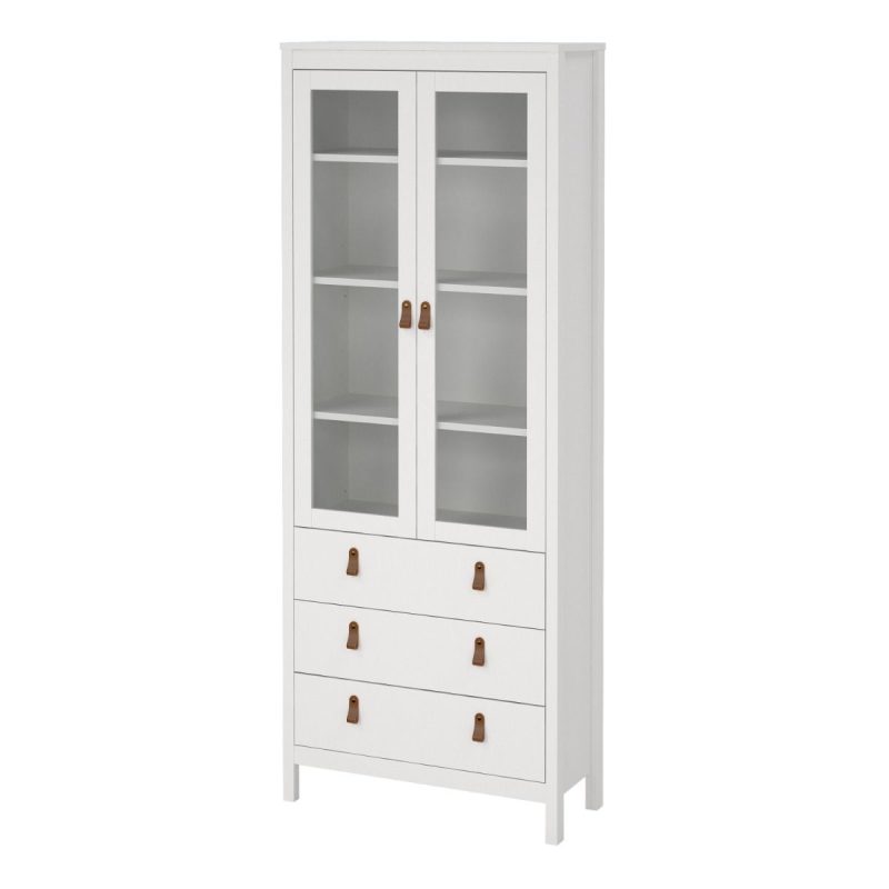 Barcelona China Cabinet 2 Glass Doors with 3 Drawers in White - Image 3