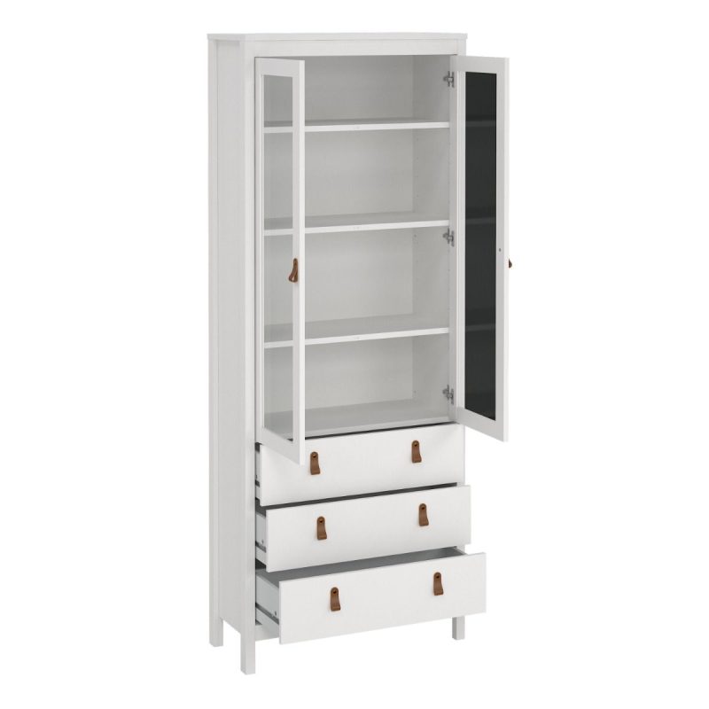 Barcelona China Cabinet 2 Glass Doors with 3 Drawers in White - Image 5