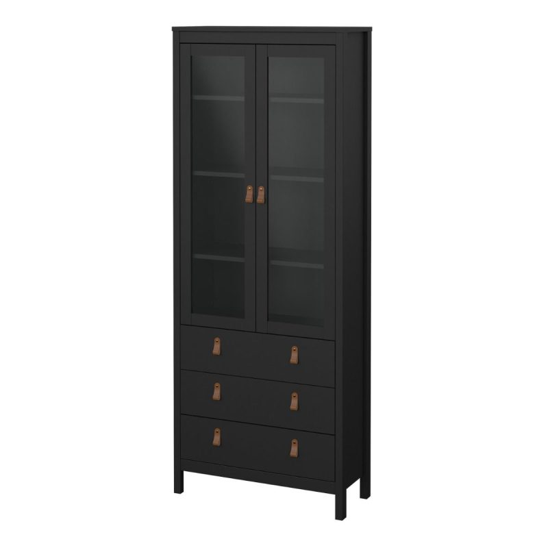 Barcelona China Cabinet 2 Glass Doors with 3 Drawers in Matt Black - Image 3