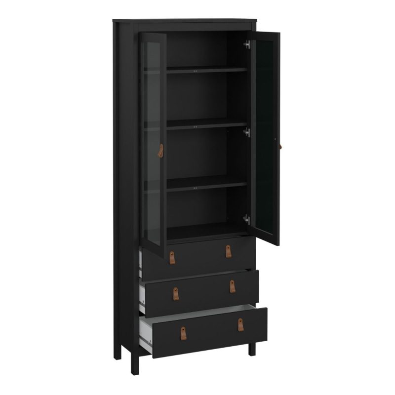 Barcelona China Cabinet 2 Glass Doors with 3 Drawers in Matt Black - Image 5