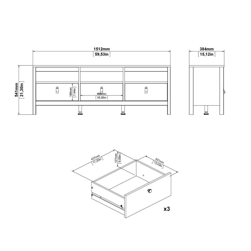 Barcelona Tv Unit 3 Drawers in White - Image 10