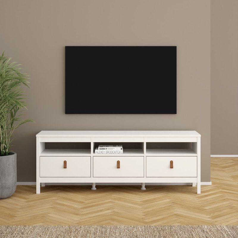 Barcelona Tv Unit 3 Drawers in White - Image 7