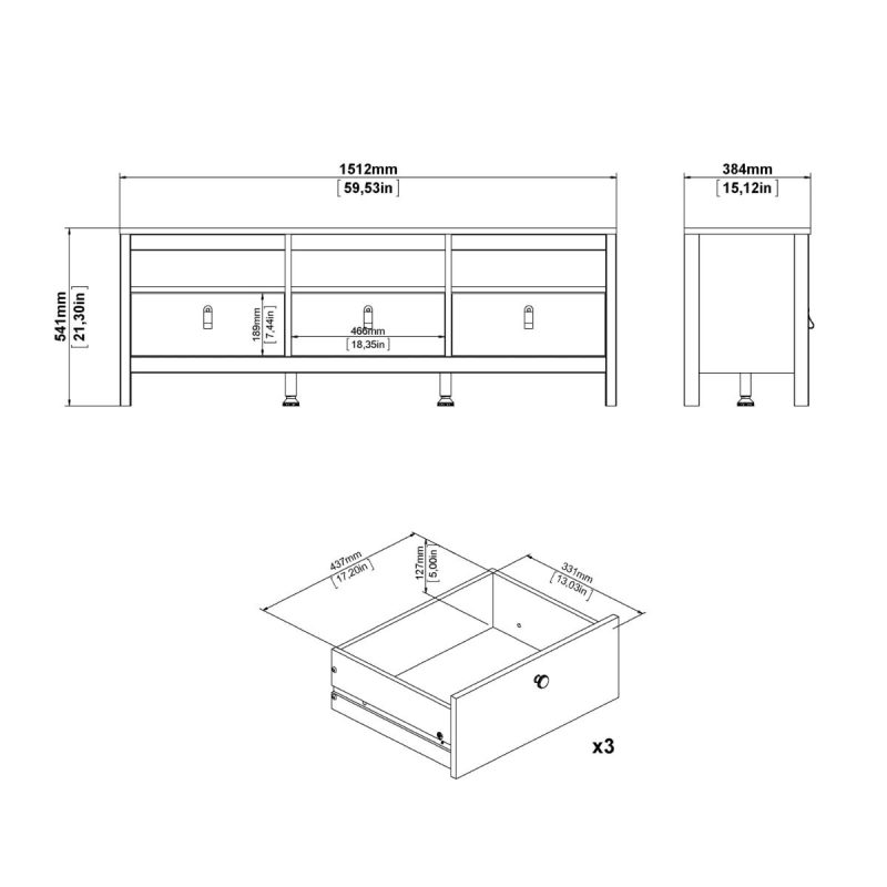 Barcelona TV Unit 3 Drawers in Matt Black - Image 10