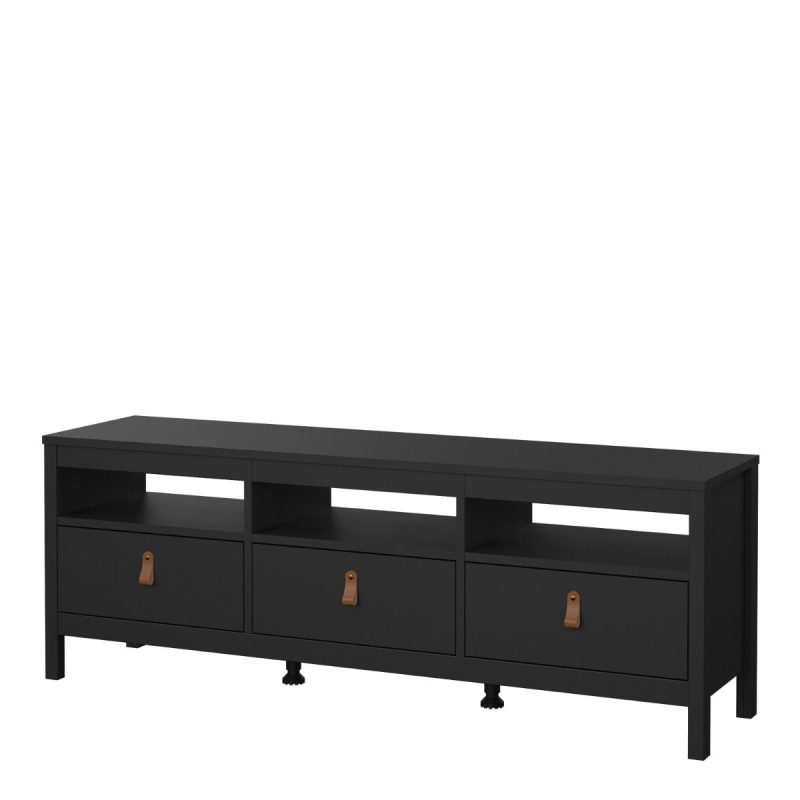 Barcelona TV Unit 3 Drawers in Matt Black - Image 3