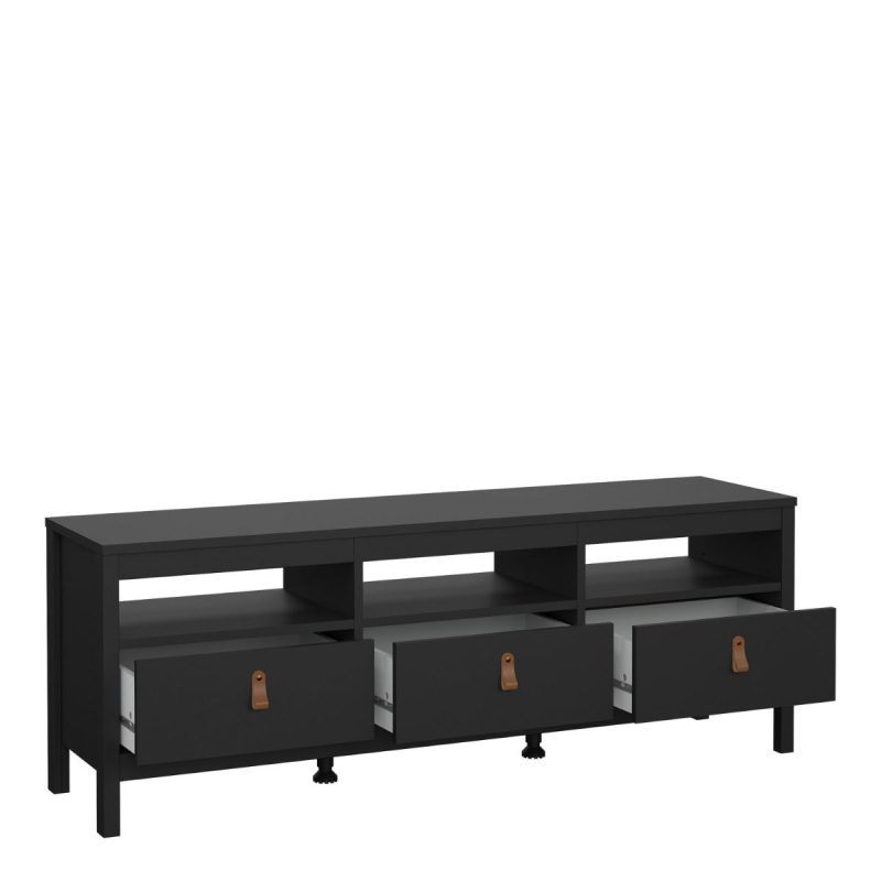 Barcelona TV Unit 3 Drawers in Matt Black - Image 5