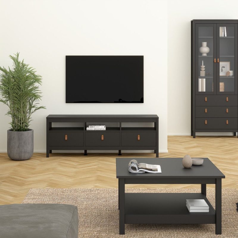 Barcelona TV Unit 3 Drawers in Matt Black - Image 6