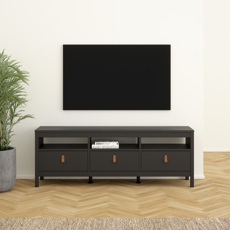 Barcelona TV Unit 3 Drawers in Matt Black - Image 7