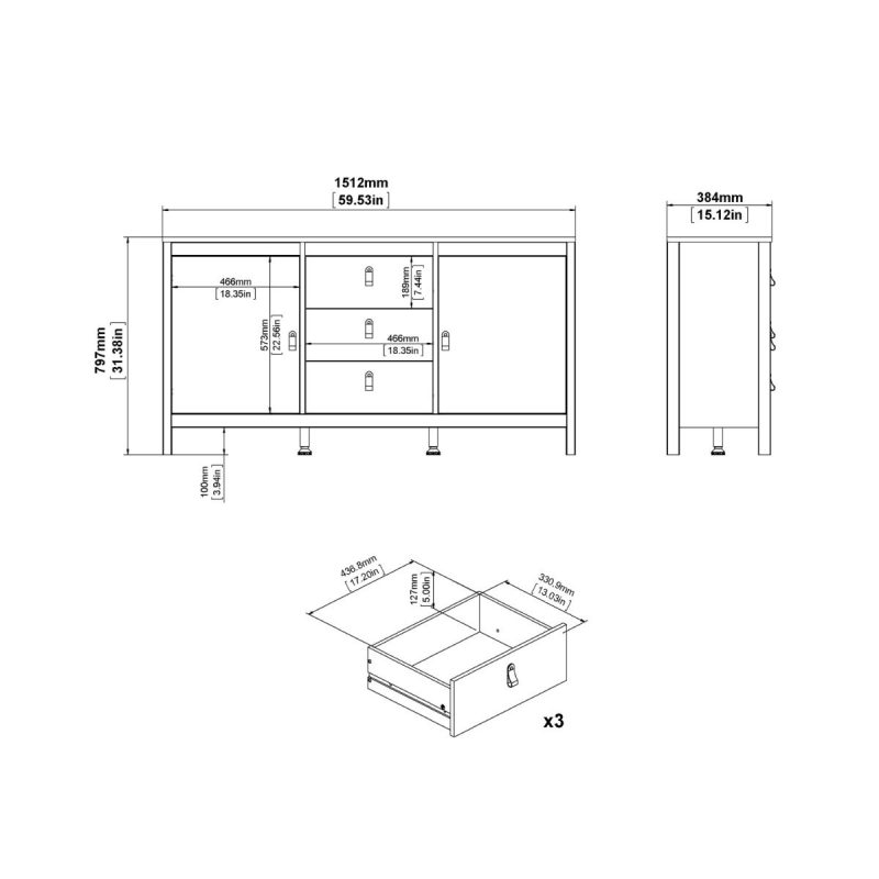 Barcelona Sideboard 2 Doors 3 Drawers in White - Image 10