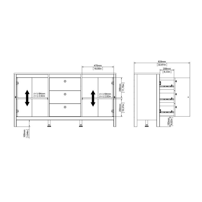 Barcelona Sideboard 2 Doors 3 Drawers in White - Image 11