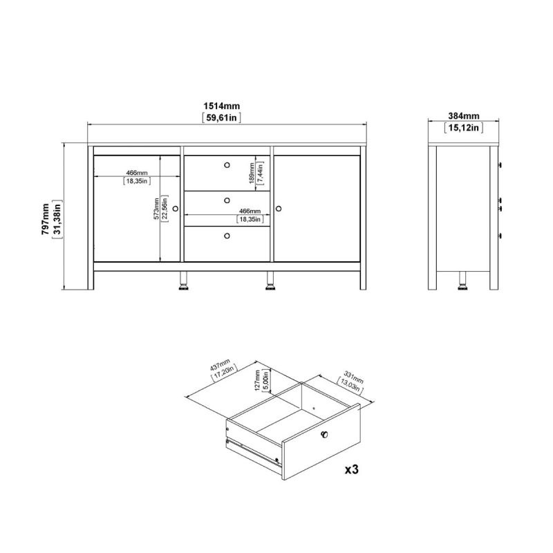 Barcelona Sideboard 2 Doors 3 Drawers in Matt Black - Image 10