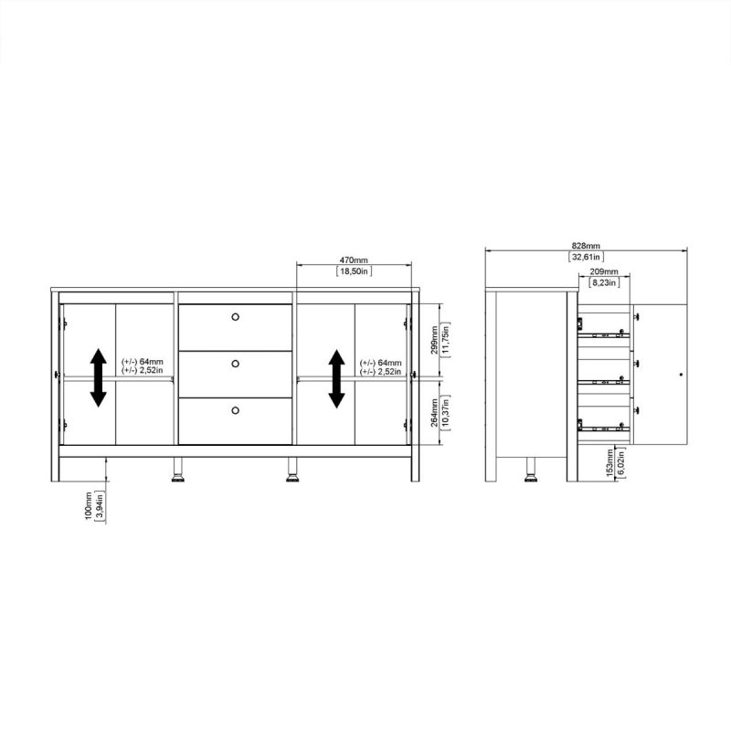 Barcelona Sideboard 2 Doors 3 Drawers in Matt Black - Image 11