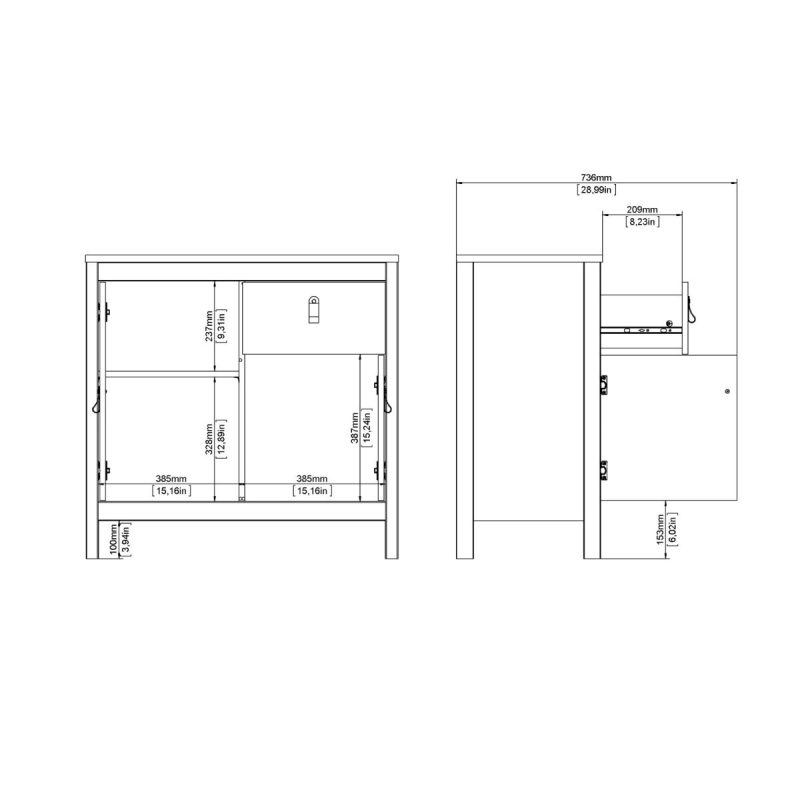 Barcelona Sideboard 2 Doors 1 Drawer in White - Image 10