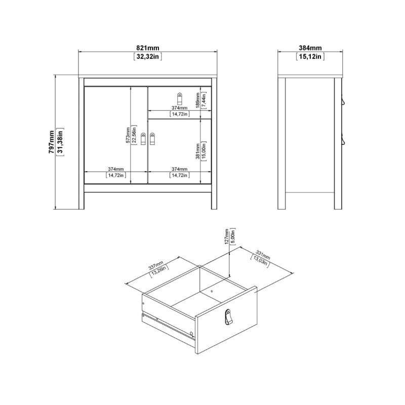 Barcelona Sideboard 2 Doors 1 Drawer in White - Image 9