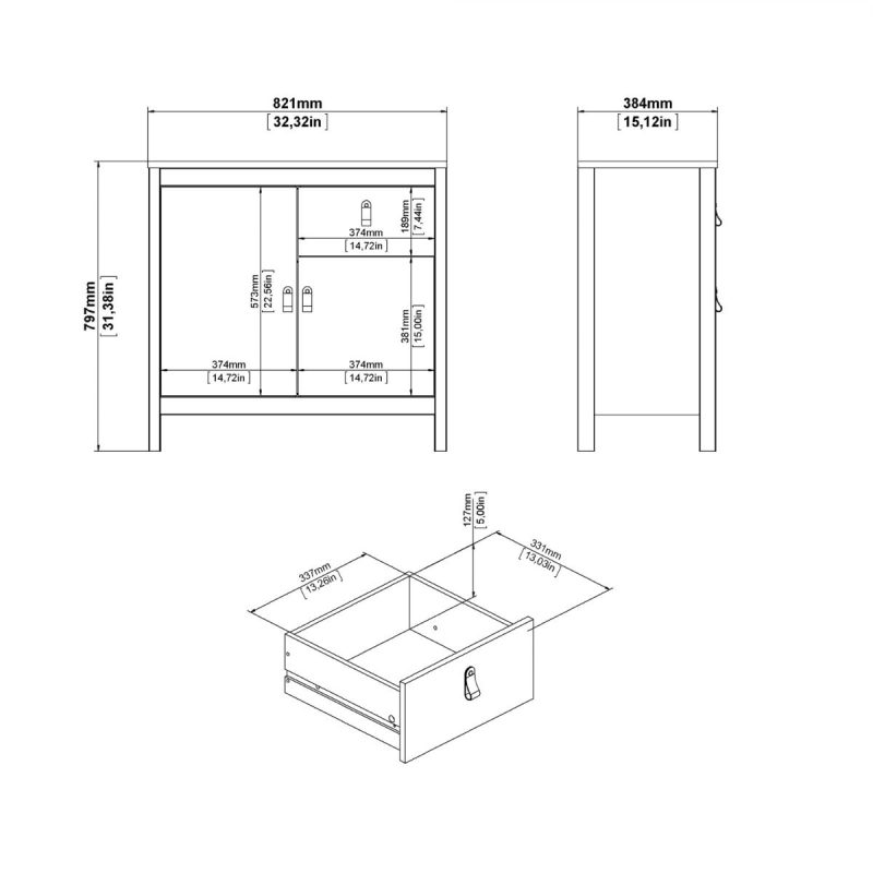 Barcelona Sideboard 2 Doors 1 Drawer in Matt Black - Image 11