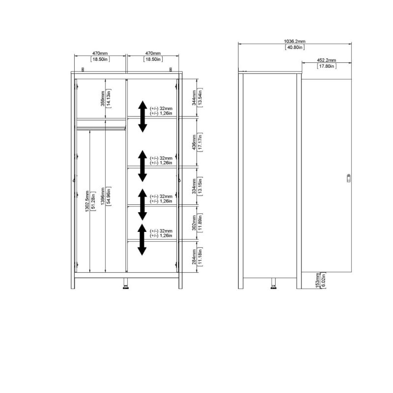 Barcelona Wardrobe with 2 Doors in White - Image 10