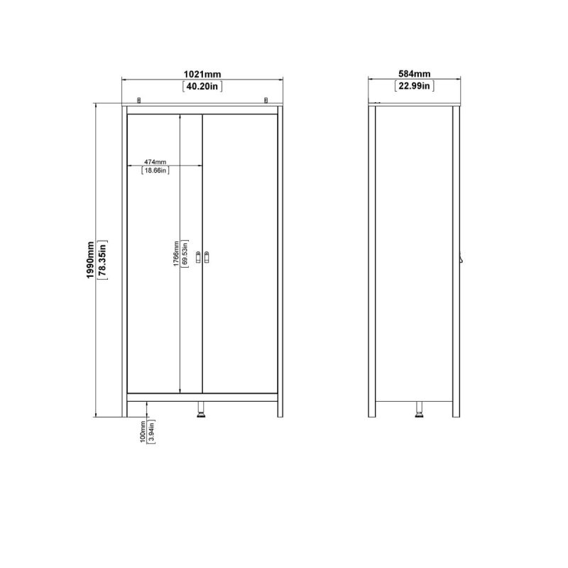 Barcelona Wardrobe with 2 Doors in White - Image 9