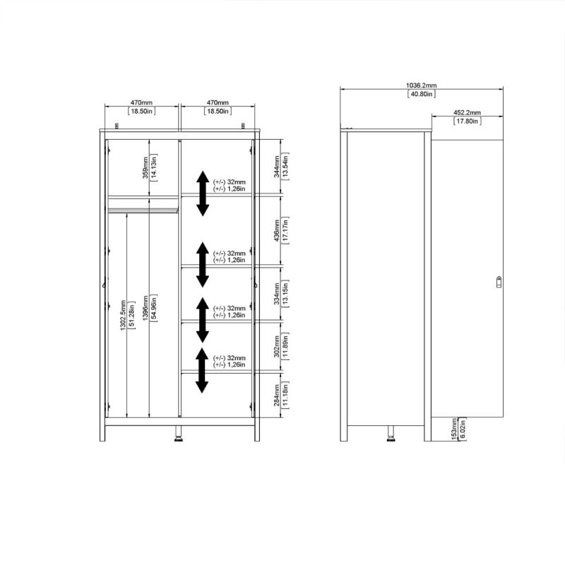 Barcelona Wardrobe with 2 Doors in Matt Black - Image 10