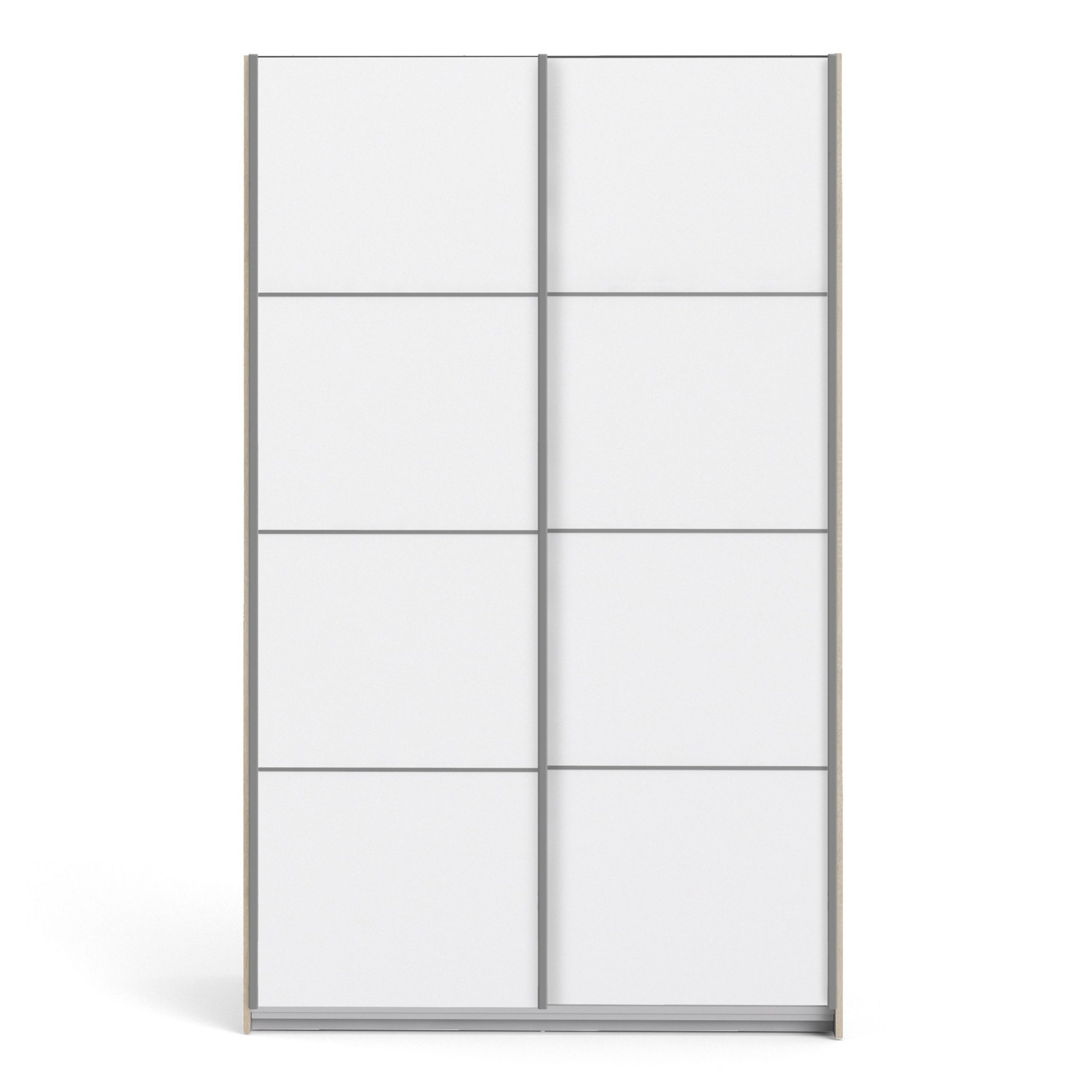 Verona Sliding Wardrobe 120cm In Oak With White Doors With 5 Shelves