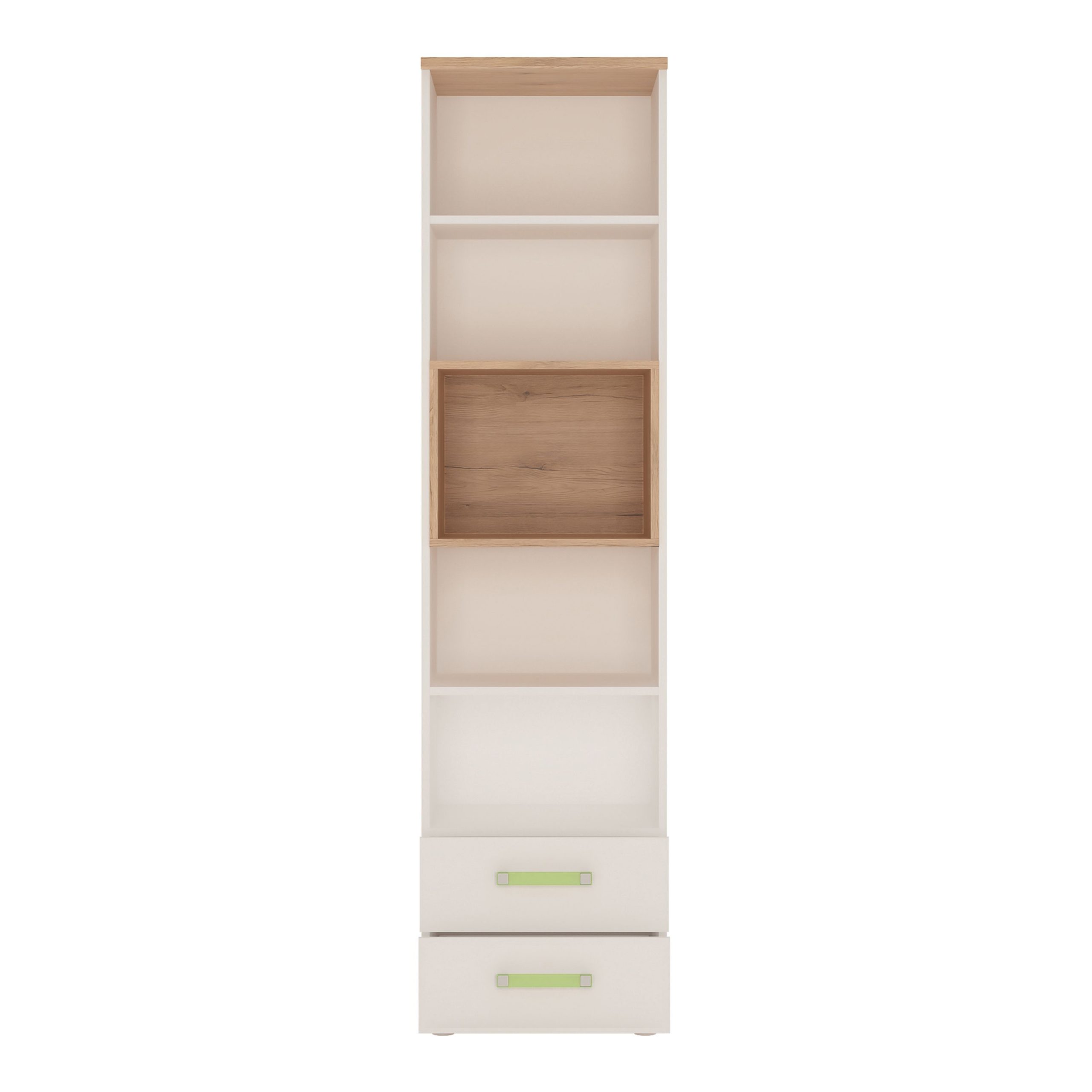 4Kids Tall 2 Drawer Bookcase In Light Oak And White High Gloss (lemon Handles)