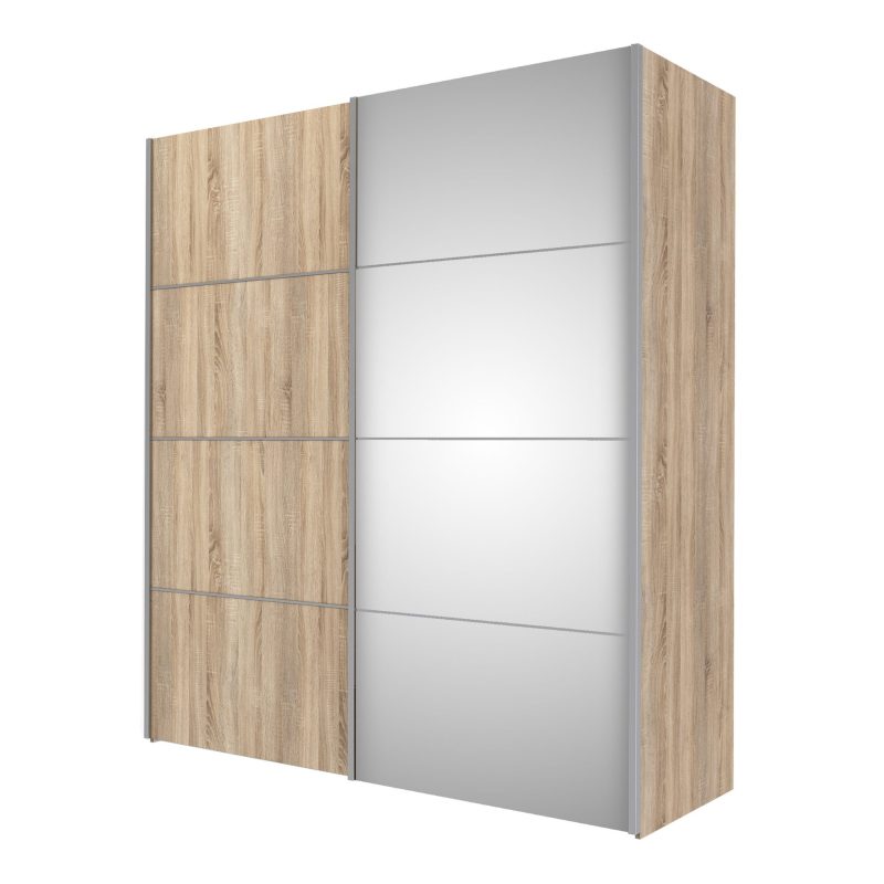 Verona Sliding Wardrobe 180cm in Oak with Oak and Mirror Doors with 5 Shelves - Image 4