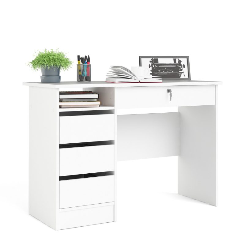 Function Plus 4 Drawer Desk Handleless Drawer in White - Image 5