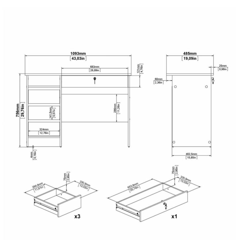 Function Plus 4 Drawer Desk Handleless Drawer in White - Image 4