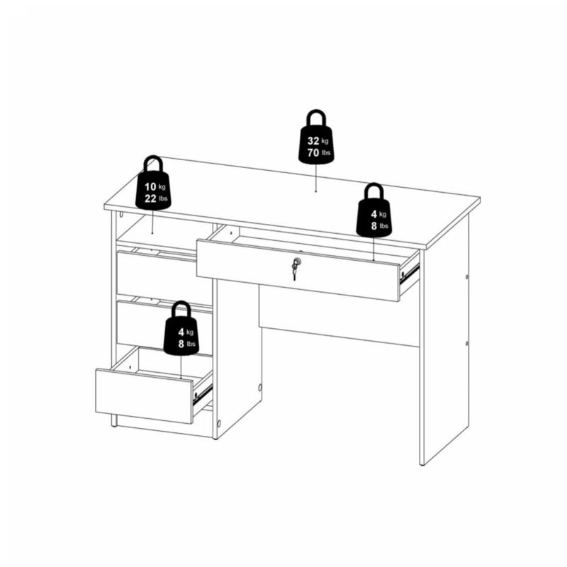 Function Plus 4 Drawer Desk Handleless Drawer in White - Image 2